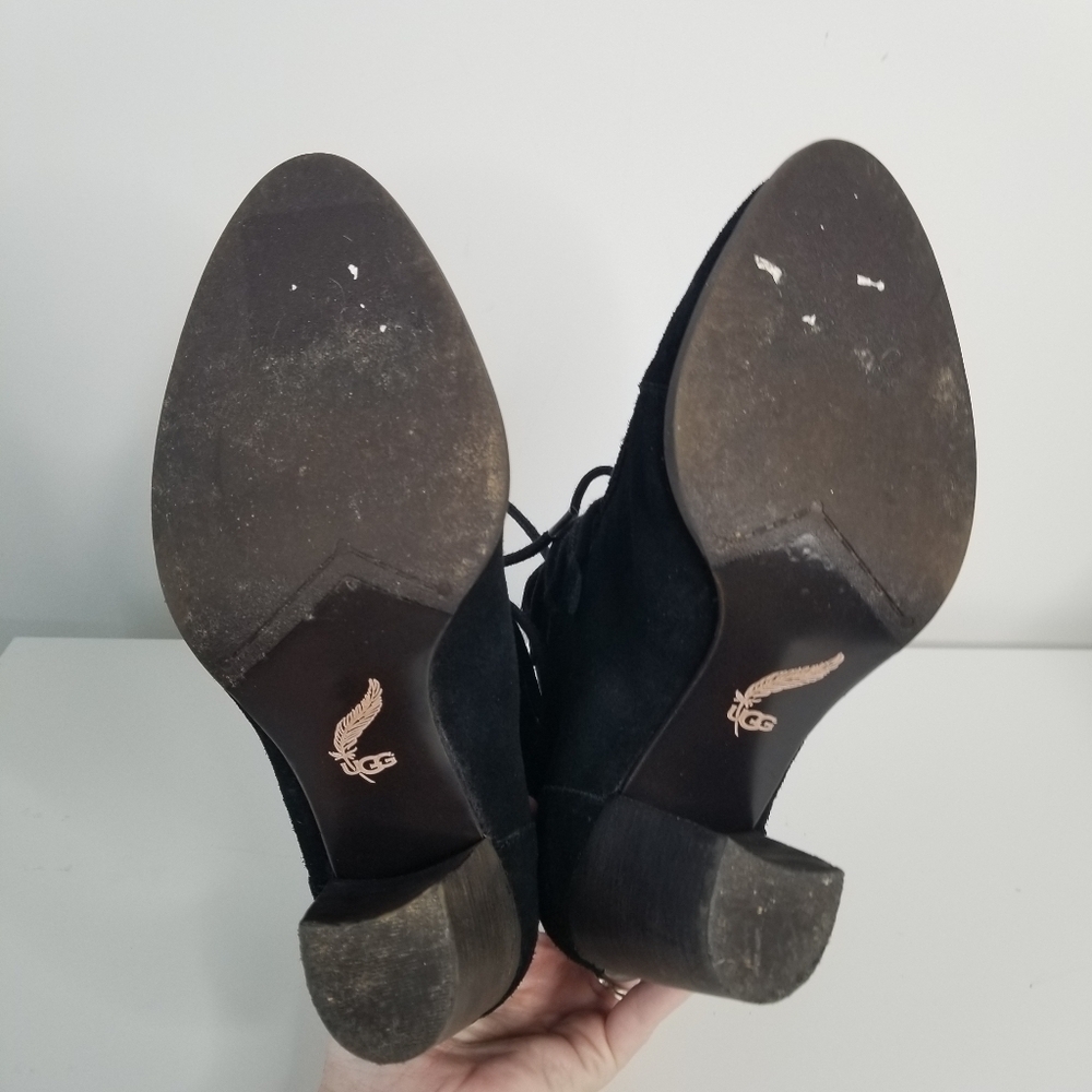UGG Black Suede Analise High Heel Lace Up Ankle Boots Size 9 - Picture 2 of 11